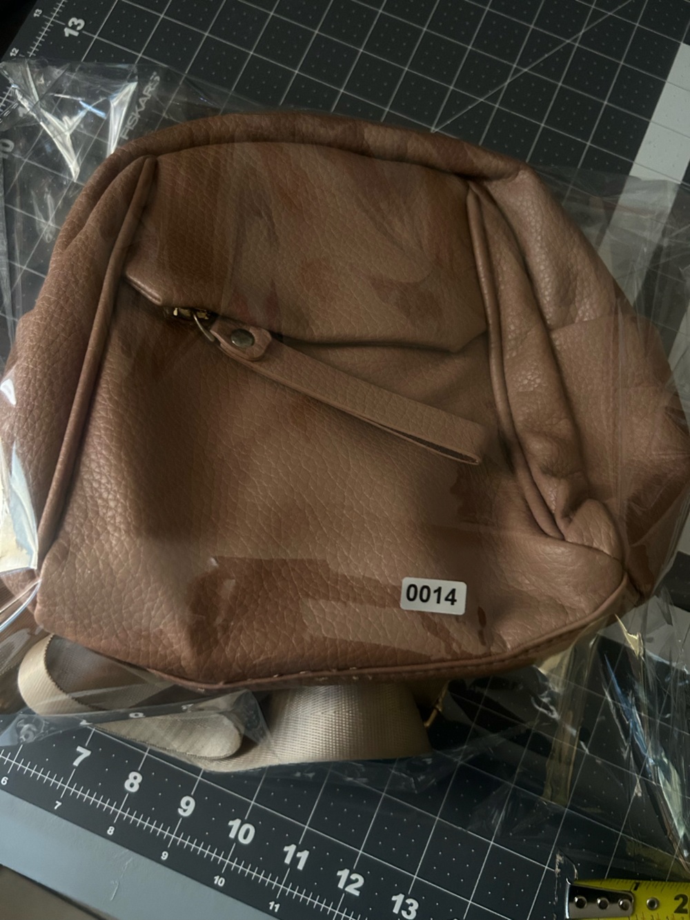 Casual Brown Pebbled Leather Backpack with Beige Webbing Straps - Picture 5 of 5